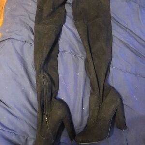 JustFab Black Suede Over-the-Knee High Heel Boots